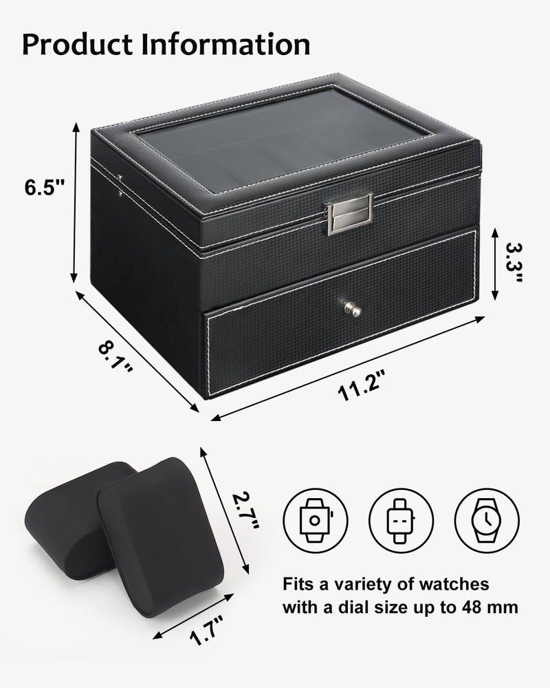 Jenseits Watch Box, 20 Slot Watch Case for Men, 2 Layers Lockable Watch Display Case with Glass Lid, Large Capacity Watch Storage Organizer, Gift for Loved Ones, Luxury Watch Holder (Black) - Image 5